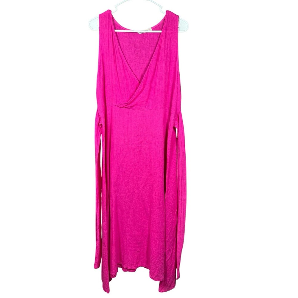 Stella Martini Sz XL Pink Linen Sleeveless Loose Fit Midi Dress Summer Lagenlook